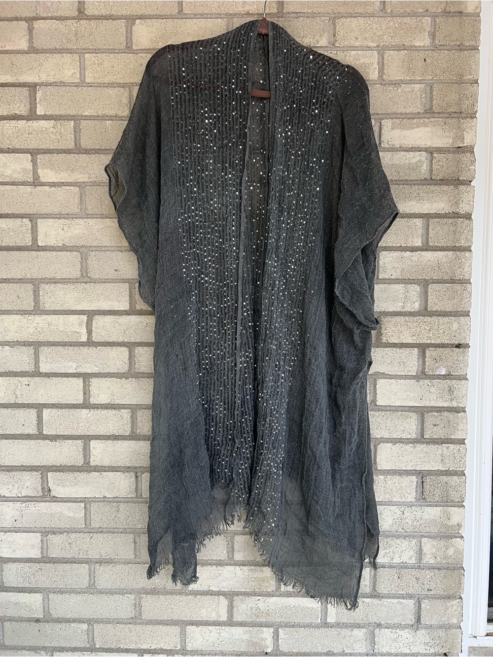 RIAH Fashion Dark Gray Sequin Boho Kimono Duster Wrap OS